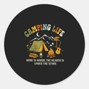 Pegatina Redonda la vida de camping en casa es donde está el hogar 