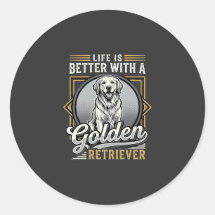 Pegatina Redonda La vida del Golden Retriever es mejor Perro