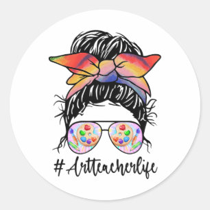 Pegatina Redonda La vida del profesor de arte desordenada camiseta