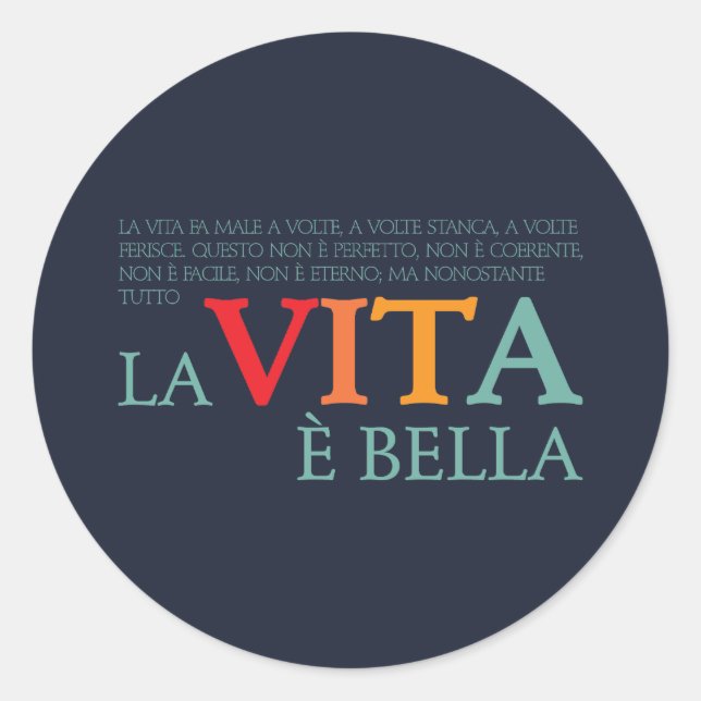 Pegatina Redonda La vida es bella (Anverso)