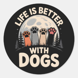 Pegatina Redonda La Vida Es Mejor Con Perros