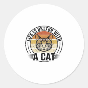 Pegatina Redonda La vida es mejor con un gato Diseño de camiseta vi