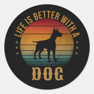 PEGATINA REDONDA LA VIDA ES MEJOR CON UN PERRO