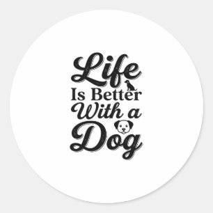 Pegatina Redonda La vida es mejor con una camiseta vintage de perro
