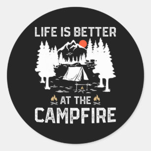 Pegatina Redonda La vida es mejor en el campamento del campamento