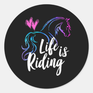 Pegatina Redonda La Vida Es Montar Caballos Jinete Ecuestre Chica K