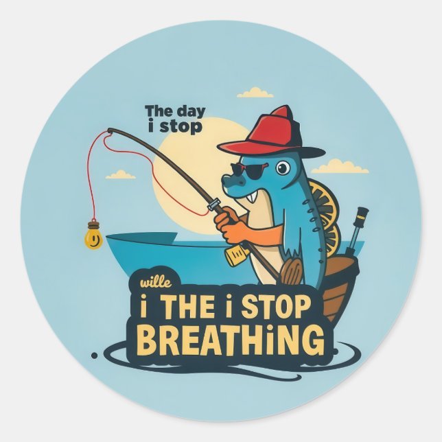 Pegatina Redonda La vida real: La determinación de un pescador (Anverso)