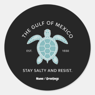 Pegatina Redonda La vieja tortuga de mar gráfica del Golfo de Méxic