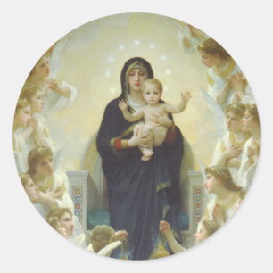 Pegatina Redonda La Virgen con los ángeles