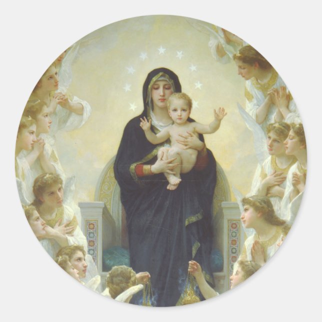 Pegatina Redonda La Virgen con los ángeles (Anverso)