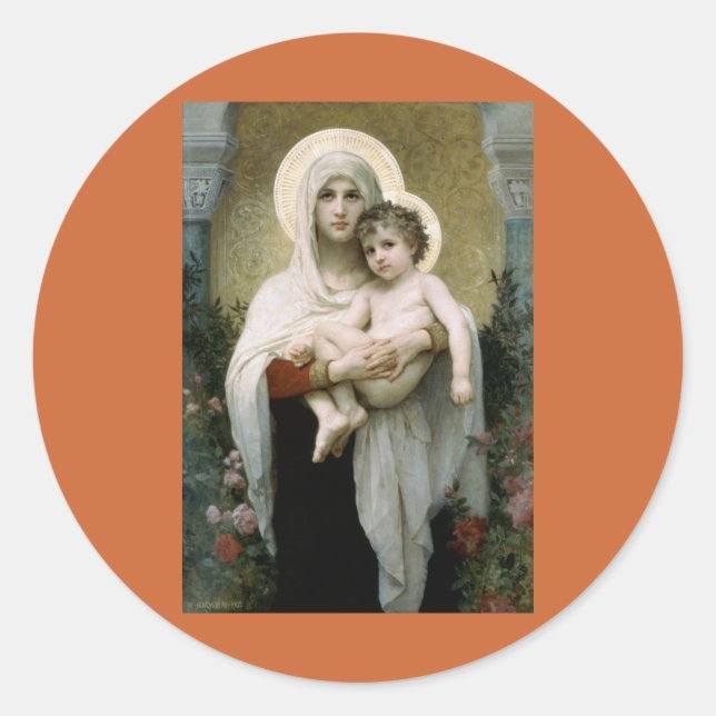 Pegatina Redonda La Virgen de los Rosas de Bouguereau (1903) (Anverso)