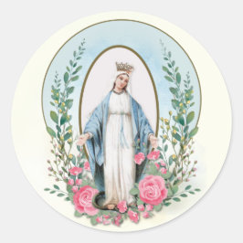 Pegatina Redonda La Virgen Religiosa María Vintage Rosa Católica