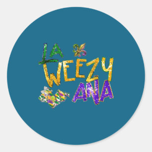 Pegatina Redonda La Weezy Ana Mardi Gras Cuentas Carnaval de Nueva
