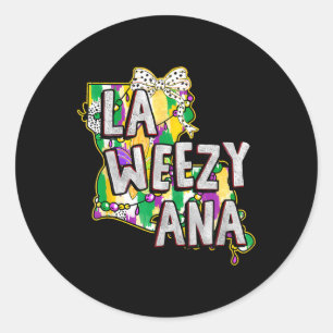 Pegatina Redonda La Weezy Ana Mardi Gras Louisiana Fat Tuesdays Lou
