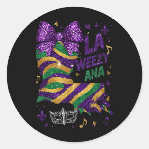 Pegatina Redonda La Weezy Ana Mardi Gras Louisiana Mapa Martes de C