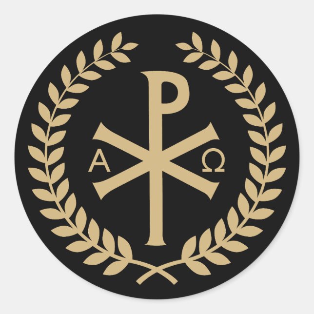 Pegatina Redonda Labarum - Chi Rho - Norma Imperial Romana (Anverso)