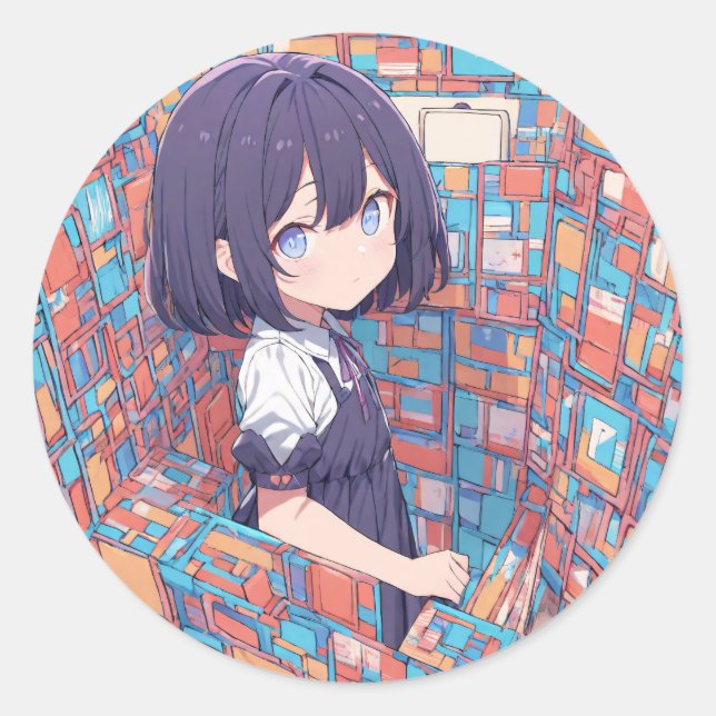 Pegatina Redonda Laberinto de colores (Anverso)