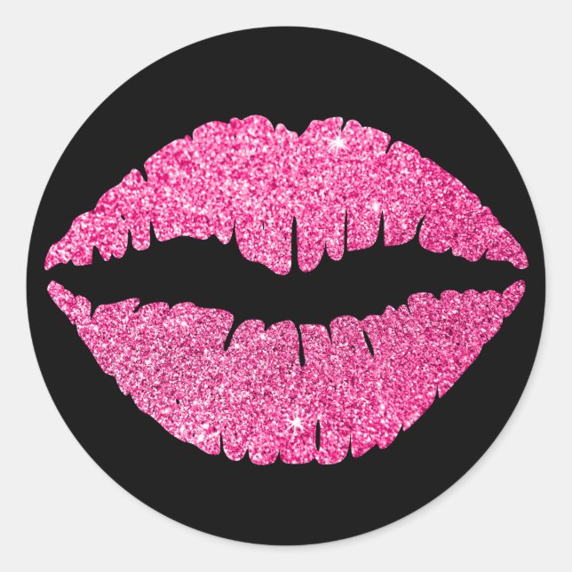 Pegatina Redonda Labial con brillo negro y rosa (Anverso)
