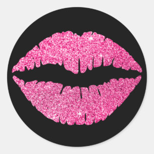 Pegatina Redonda Labial con brillo negro y rosa