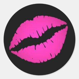 Pegatina Redonda Labial con efecto Ombre negro y rosa caliente Beso