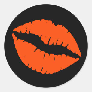 Pegatina Redonda Labial de impresión negro y naranja rojo