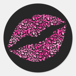 Pegatina Redonda Labial de lunares de leopardo rosa y negro