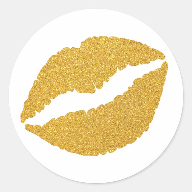Pegatina Redonda Labial Glitter Dorado Abstracto (Anverso)
