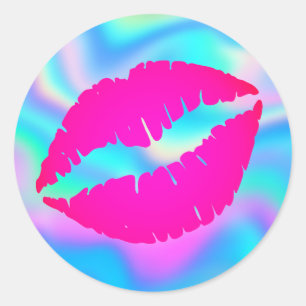 Pegatina Redonda Labial Hot Pink Ombre Beso Iridescente Ombre