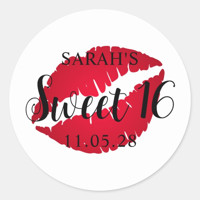 Pegatina Redonda Labial Rojo Ombre Sweet 16 (Anverso)