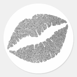 Pegatina Redonda Labios con brillo de plata