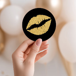 Pegatina Redonda Labios con brillo negro y dorado