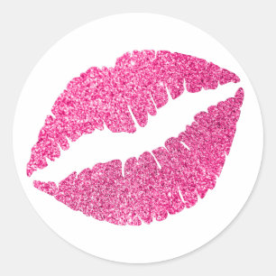 Pegatina Redonda Labios con Brillo Rosa Imprimir