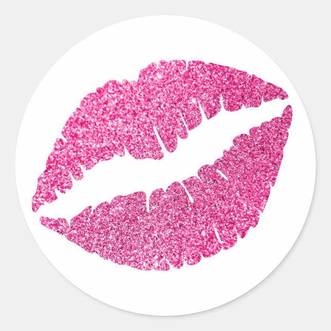 Pegatina Redonda Labios con Brillo Rosa Imprimir (Anverso)