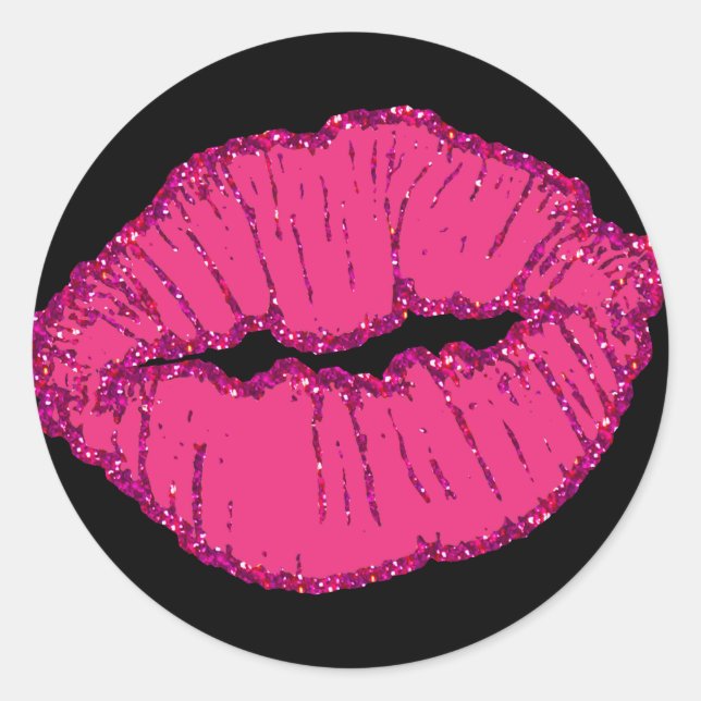 Pegatina Redonda labios con purpurina rosa (Anverso)