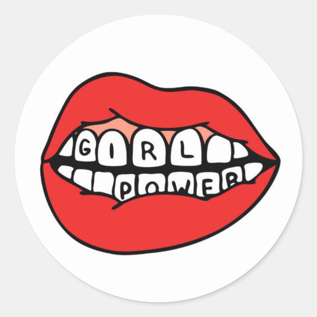 Pegatina Redonda Labios de alimentación de chica (Anverso)