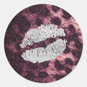 Pegatina Redonda Labios de Besos Plateados Brillo Brillante Guepard