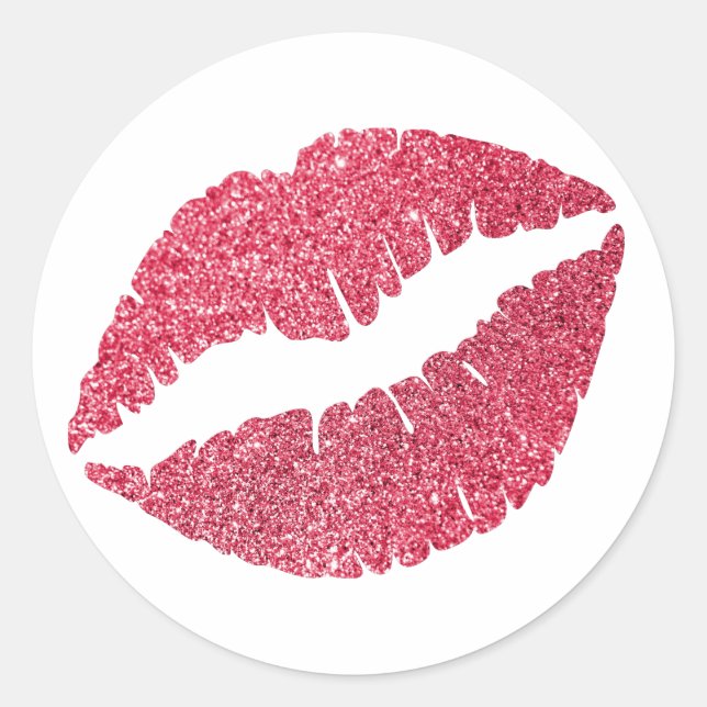 Pegatina Redonda Labios de Purpurina Carmesí Imprimir (Anverso)