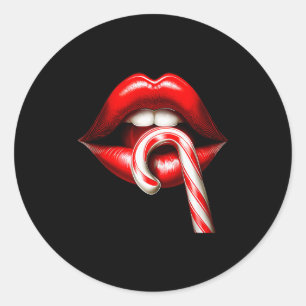 Pegatina Redonda Labios de San Valentín Besos Caramelo Divertido de