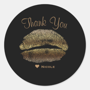 Pegatina Redonda Labios Dorados Besos Maquillaje Belleza Glam Chic 