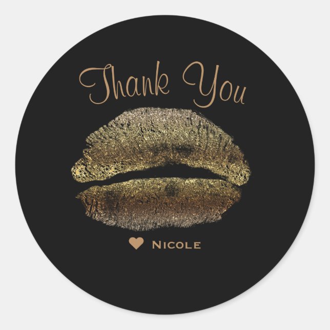 Pegatina Redonda Labios Dorados Besos Maquillaje Belleza Glam Chic  (Anverso)