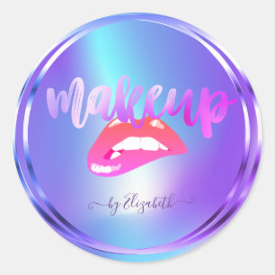 Pegatina Redonda Labios Elegantes de Moda Holográficos de Chica