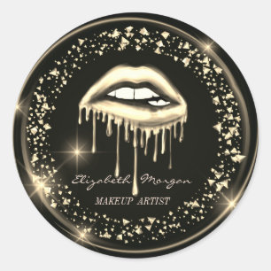 Pegatina Redonda Labios metálicos modernos que gotean, Confeti 