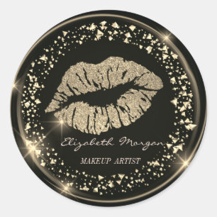 Pegatina Redonda Labios Moder Brillo Dorado,Confeti