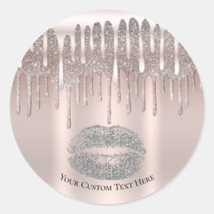 Pegatina Redonda Labios Plateados Rosa Helado Besan Brillo de Diama
