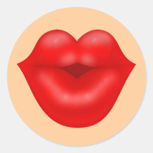 Pegatina Redonda Labios rojos beso grande