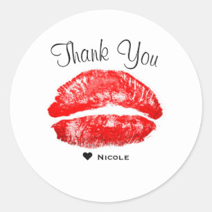 Pegatina Redonda Labios Rojos Besos Maquillaje Belleza Glam Chic Pe