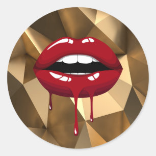Pegatina Redonda Labios Rojos con Brillo de Lujo Falso que Gotean D