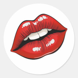 Pegatina Redonda Labios rojos de arte pop