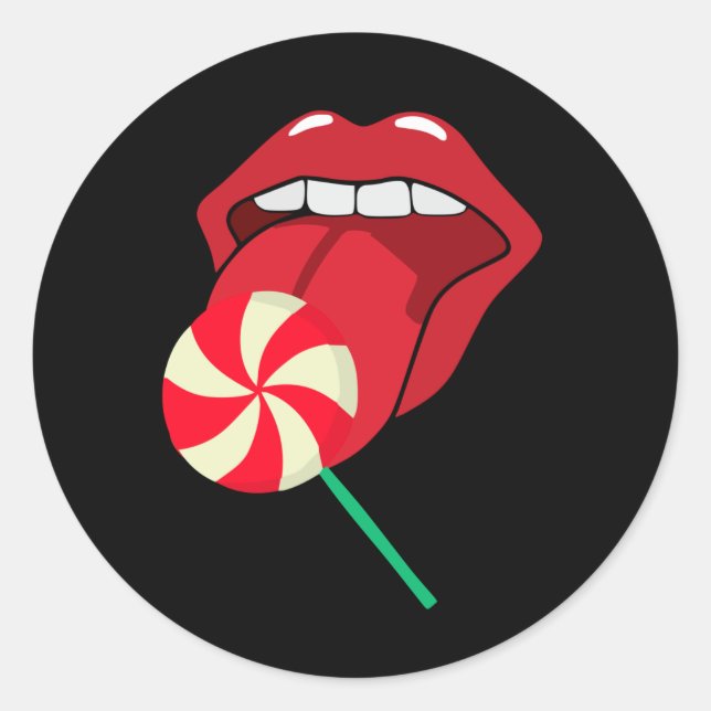 Pegatina Redonda labios rojos follipop. Caramelos de maquillaje de  (Anverso)