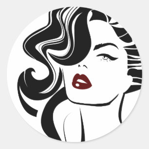 Pegatina Redonda labios rojos retro chica